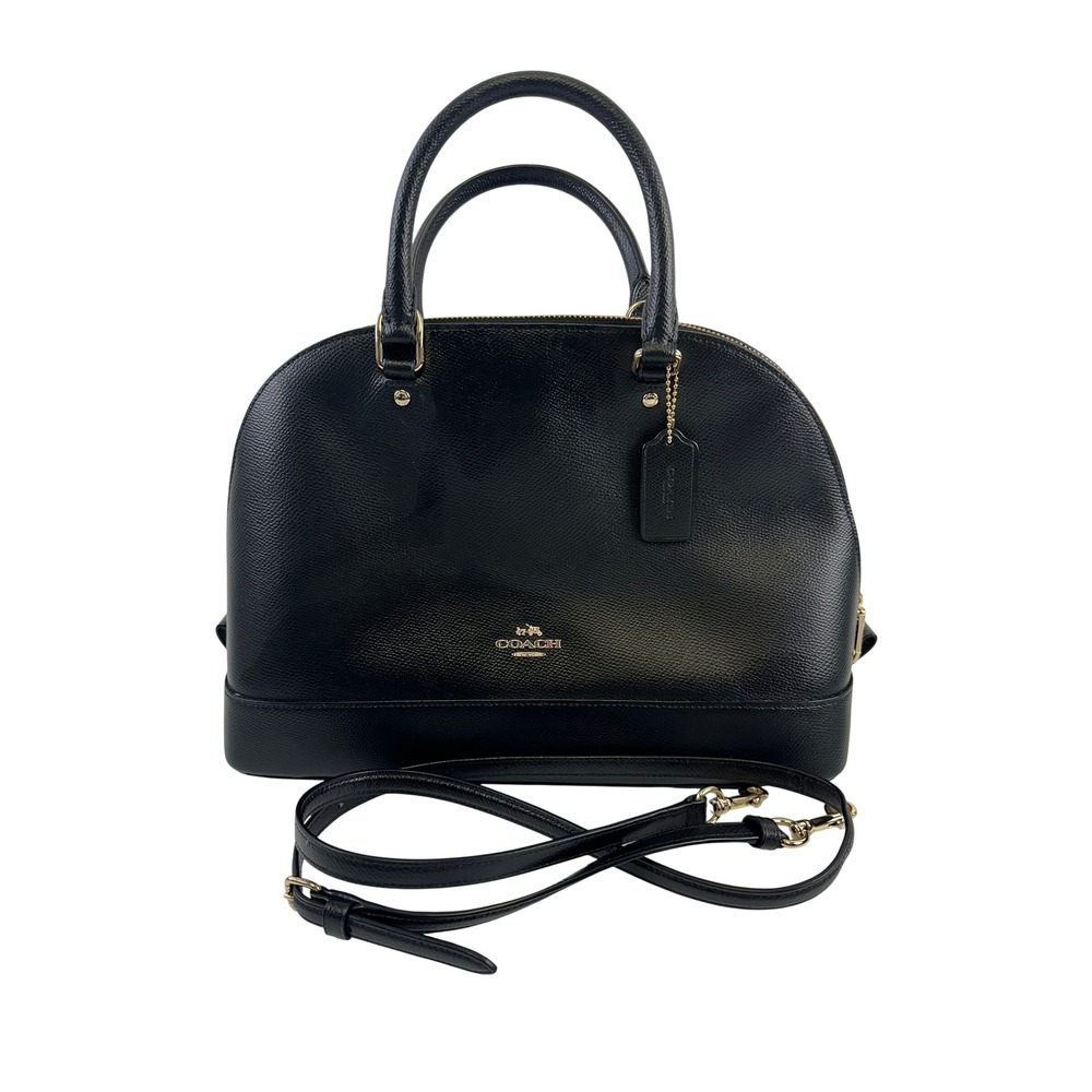 Coach Sierra Satchel Black Crossgrain Leather Dome Handbag F37218 Double Handle